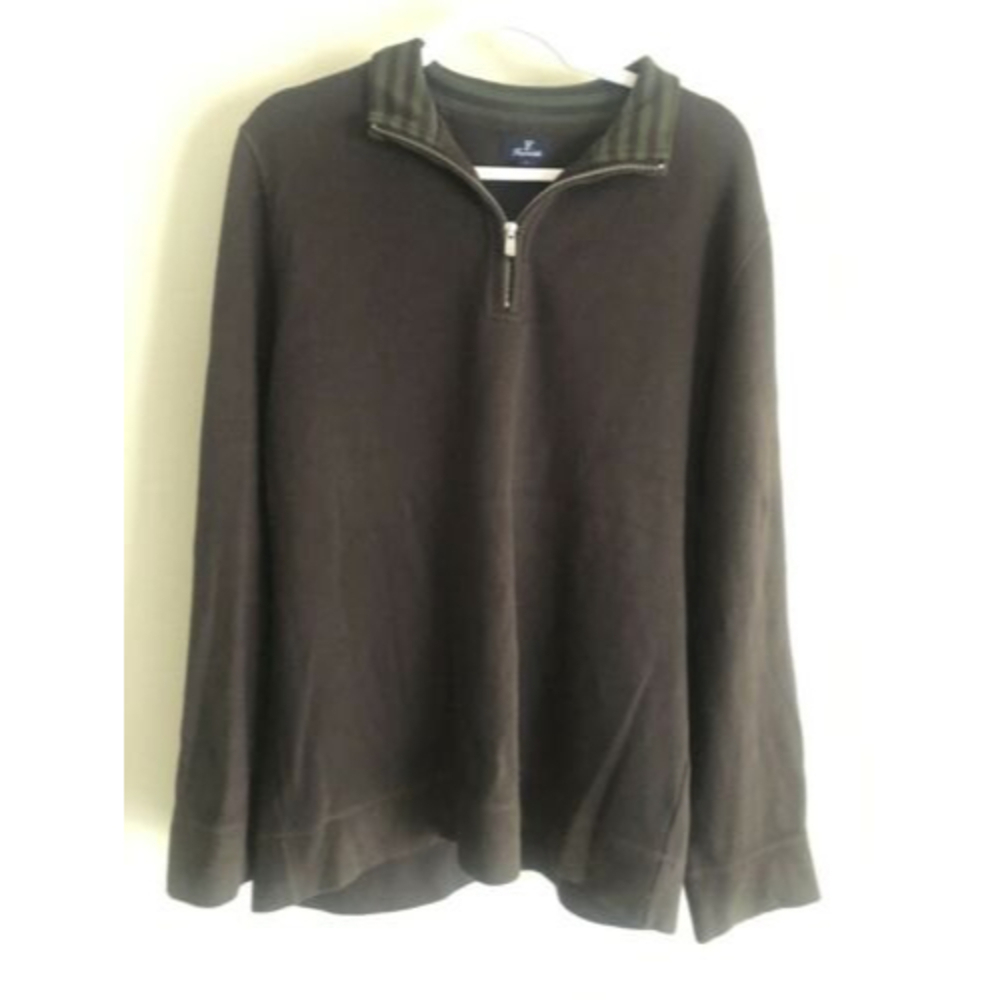 Faconnable Mens Sz L 1/4 Zip Sweater Long Sleeve Cotton Pullover Dark Brown